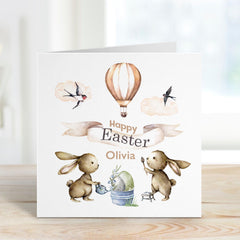 Personalised Happy Easter Card for Boy Girl Name Bunny Cute Card for Nephew Niece Son Daughter Kids Baby First Easter Gift Rabbit Card 1st