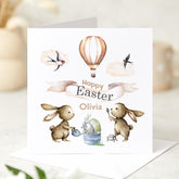 Personalised Happy Easter Card for Boy Girl Name Bunny Cute Card for Nephew Niece Son Daughter Kids Baby First Easter Gift Rabbit Card 1st