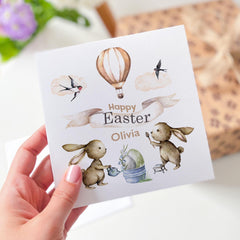 Personalised Happy Easter Card for Boy Girl Name Bunny Cute Card for Nephew Niece Son Daughter Kids Baby First Easter Gift Rabbit Card 1st