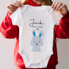 Personalised Happy Easter Kids T-Shirt With Name Baby Boy Cute Bunny Design For Boys Childrens Tshirt Bunny Tshirt