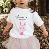 Personalised Happy Easter Kids T-Shirt With Name Bunny Design For Boys Girls Childrens Tshirt Bunny 1st Easter