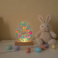 Personalised Happy Easter LED Egg Night Light – Custom Floral Acrylic Lamp Gift for Baby or Child