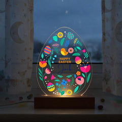 Personalised Happy Easter LED Egg Night Light – Custom Floral Acrylic Lamp Gift for Baby or Child