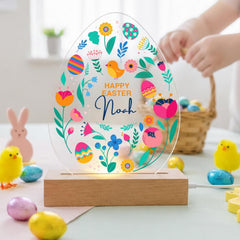 Personalised Happy Easter LED Egg Night Light – Custom Floral Acrylic Lamp Gift for Baby or Child