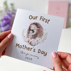 Personalised Happy First Mother’S Day Card 1St Mother’S Day Card I Love You Mummy Mum Mammy Mam Mother And Baby Hedgehog Mother’S Day Card