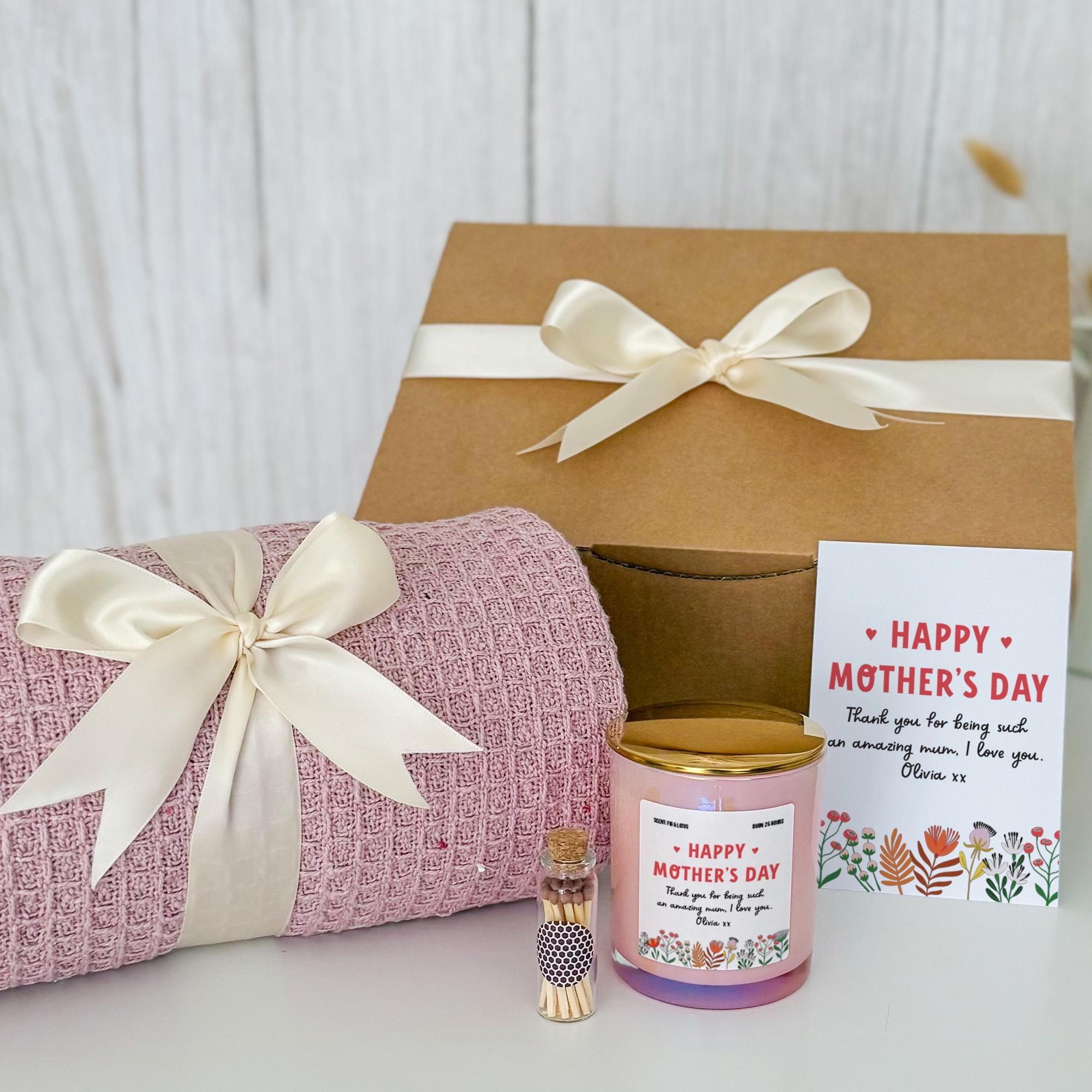 Personalised Happy Mother's Day Cosy Gift Set with Blanket Candle Mini Matches Jar and Card