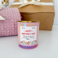 Personalised Happy Mother's Day Cosy Gift Set with Blanket Candle Mini Matches Jar and Card