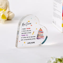 Personalised Heart Acrylic Plaque Gift for Teacher End of Term Gift Thank You Keepsake Primary Nursery End Year Teacher's Day Appreciation