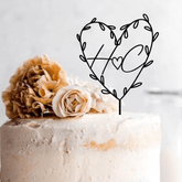 Personalised Heart Initials Cake Topper, Rustic Engagement Anniversary, Wooden Gold Silver Rose Gold Black Initials