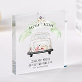 Personalised Just Married Acrylic Plaque, Wedding Day Gift with Names and Date, Romantic Keepsake for Couple