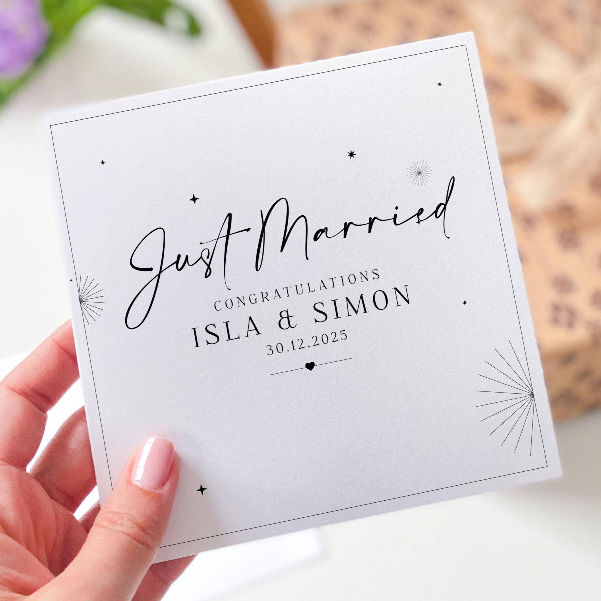 Personalised Just Married Wedding Card with Names and Date Elegant Congratulations Card for Bride & Groom