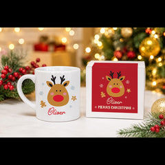 Personalised Kids Christmas Mug with Named Gift Box, Name Santa Reindeer Penguin Snowman, Toddler Xmas
