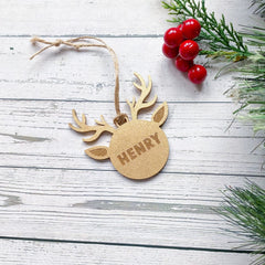 Personalised Kids Christmas Ornament With Name Wooden Reindeer Dainty Xmas Decor Gold Silver Rose Gold Black Natural