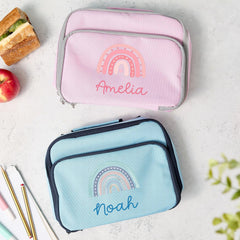Personalised Kids Lunch Cooler Bag with Kids Name Pink or Blue Rainbow Designs Back to School Gift for Boys Girls Nephew Niece Son Daughter