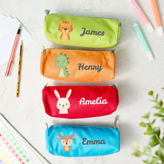 Personalised Kids Pencil Case with Kids Name Cute Animal Designs Elephant Dinosaur Lion Reindeer Bear Bunny Back to School Gift for Boy Girl