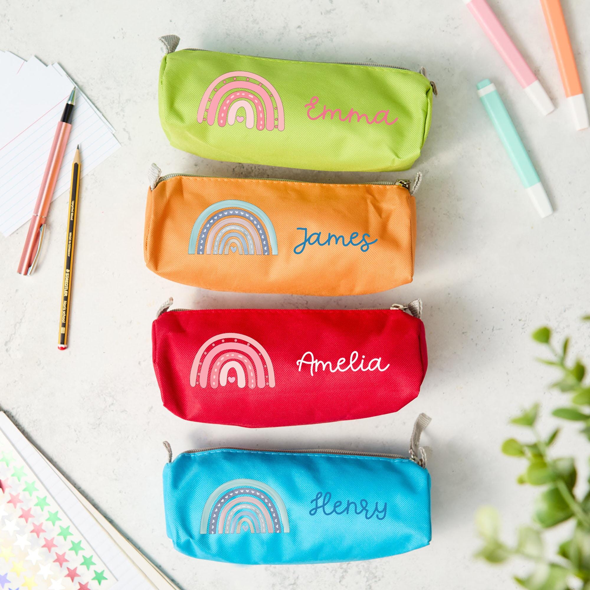 Personalised Kids Pencil Case with Kids Name Pink or Blue Rainbow Designs Back to School Gift for Boys Girls Nephew Niece Son Daughter