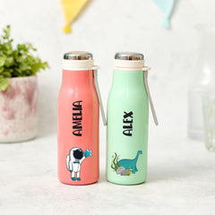 Personalised Kids Stainless Steel Water Bottle 400ml Pastel Flask Bee Unicorn Rainbow Astronaut Dinosaur Design for Boy Girl Back to School