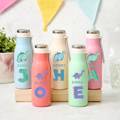 Personalised Kids Stainless Steel Water Bottle Flask Dinosaur Design for Boy Girl Back to School Christmas Birthday Gift for Boys Girls