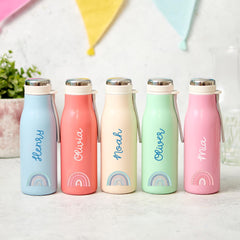 Personalised Kids Stainless Steel Water Bottle Pastel Flask Rainbow Design for Boy Girl Back to School Christmas Birthday Gift for Boy Girl