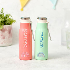 Personalised Kids Stainless Steel Water Bottle Pastel Flask Rainbow Design for Boy Girl Back to School Christmas Birthday Gift for Boy Girl