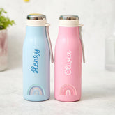 Personalised Kids Stainless Steel Water Bottle Pastel Flask Rainbow Design for Boy Girl Back to School Christmas Birthday Gift for Boy Girl