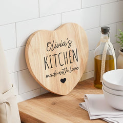 Personalised Kitchen Gift Set for Her – Apron, Heart Chopping Board & Tea Towel with Card