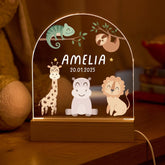 Personalised LED Night Light Name Birthdate Woodland Jungle Safari Animals Design Baby Gift Nursery Lamp