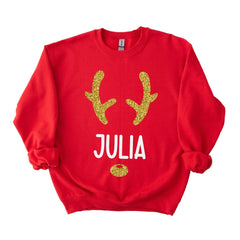 Personalised Matching Family Christmas Jumper With Name In Gold Glitter Unisex Adult And Kids Size