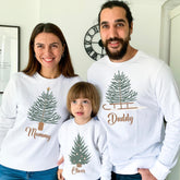 Personalised Matching Family Christmas Sweatshirts Custom Name Jumper with Tree Design Gift for Mum Dad Baby Kids