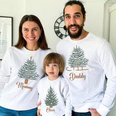 Personalised Matching Family Christmas Sweatshirts Custom Name Jumper with Tree Design Gift for Mum Dad Baby Kids