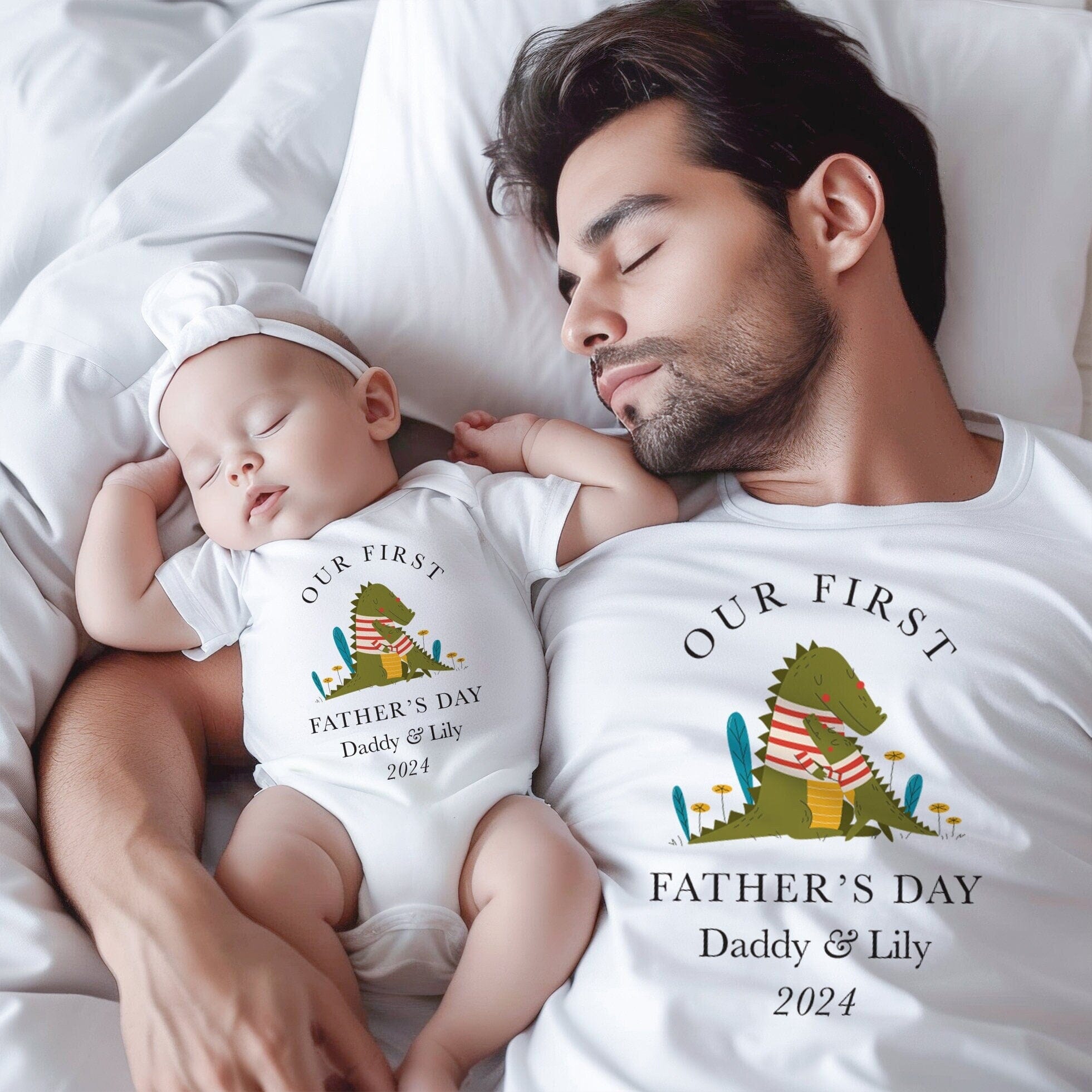 Personalised Matching Our First Father's Day T-shirt, Funny Daddy and Baby Gift, 1st Father's Day Keepsake