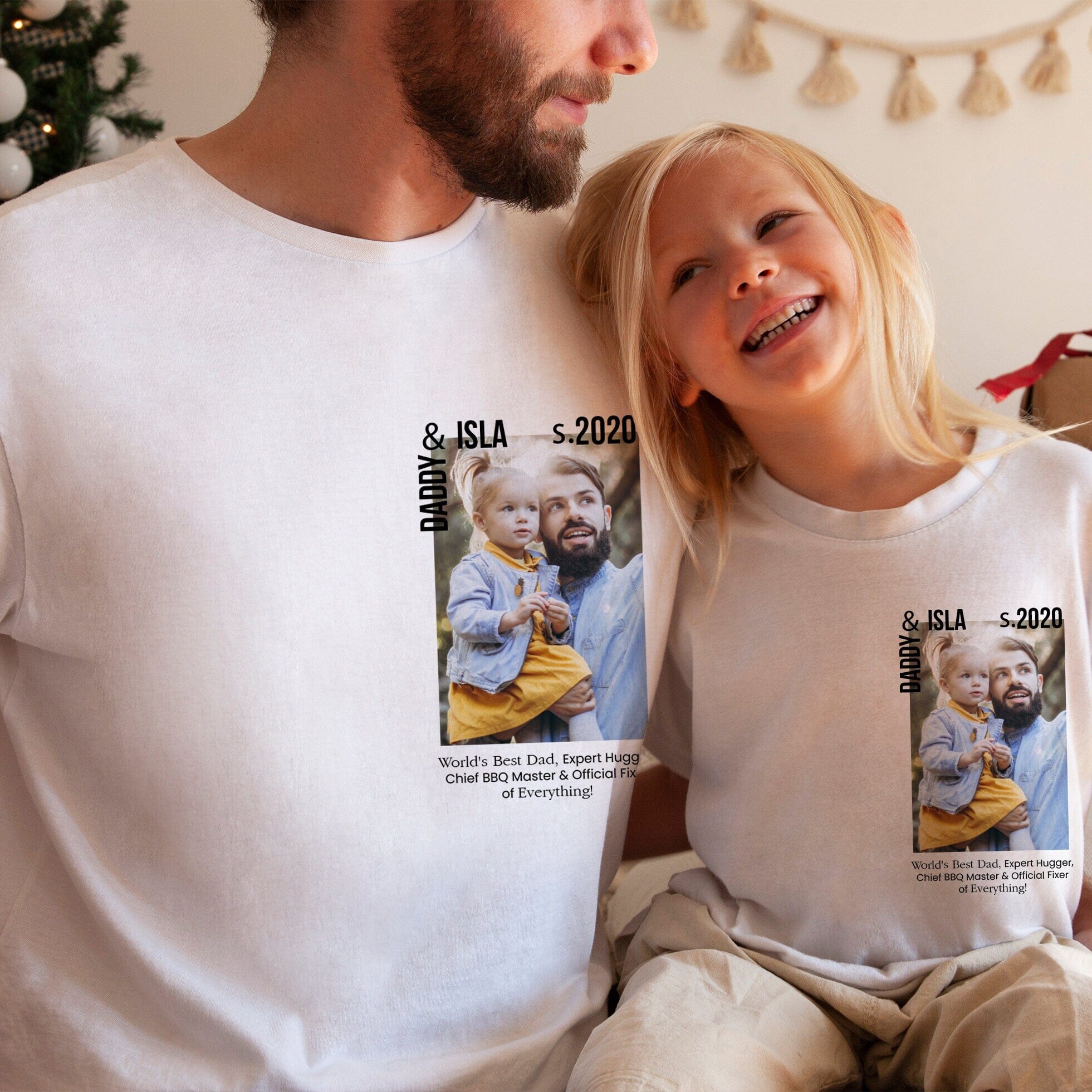 Personalised Matching photo t-shirts for daddy with your text, Dad and Son/Daughter, QTY 1