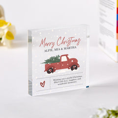 Personalised Merry Christmas Acrylic Plaque with Red Truck Custom Family Christmas Gift Keepsake Decoration Xmas Keepsake for Her Him