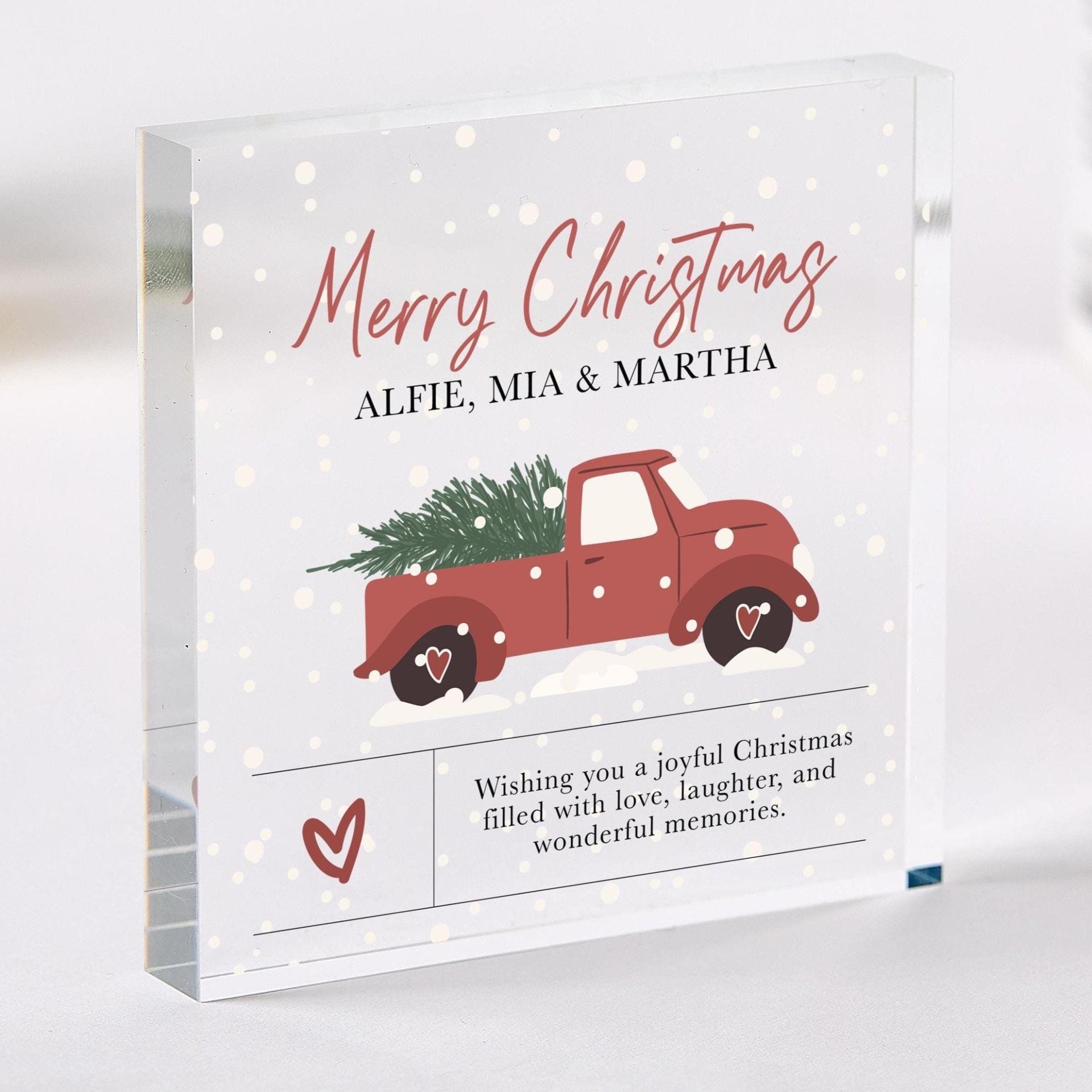 Personalised Merry Christmas Acrylic Plaque with Red Truck Custom Family Christmas Gift Keepsake Decoration Xmas Keepsake for Her Him