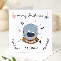 Personalised Merry Christmas Card With Cute Snow Globe Design For Couples Boyfriend Girlfriend Wife Husband Newlywed Engaged Friend Xmas