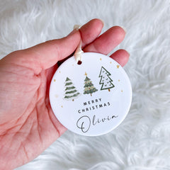Personalised Merry Christmas Ceramic Ornament for Her Him Name Xmas Tree Decoration Keepsake Gift for Friend Children Employee Colleague