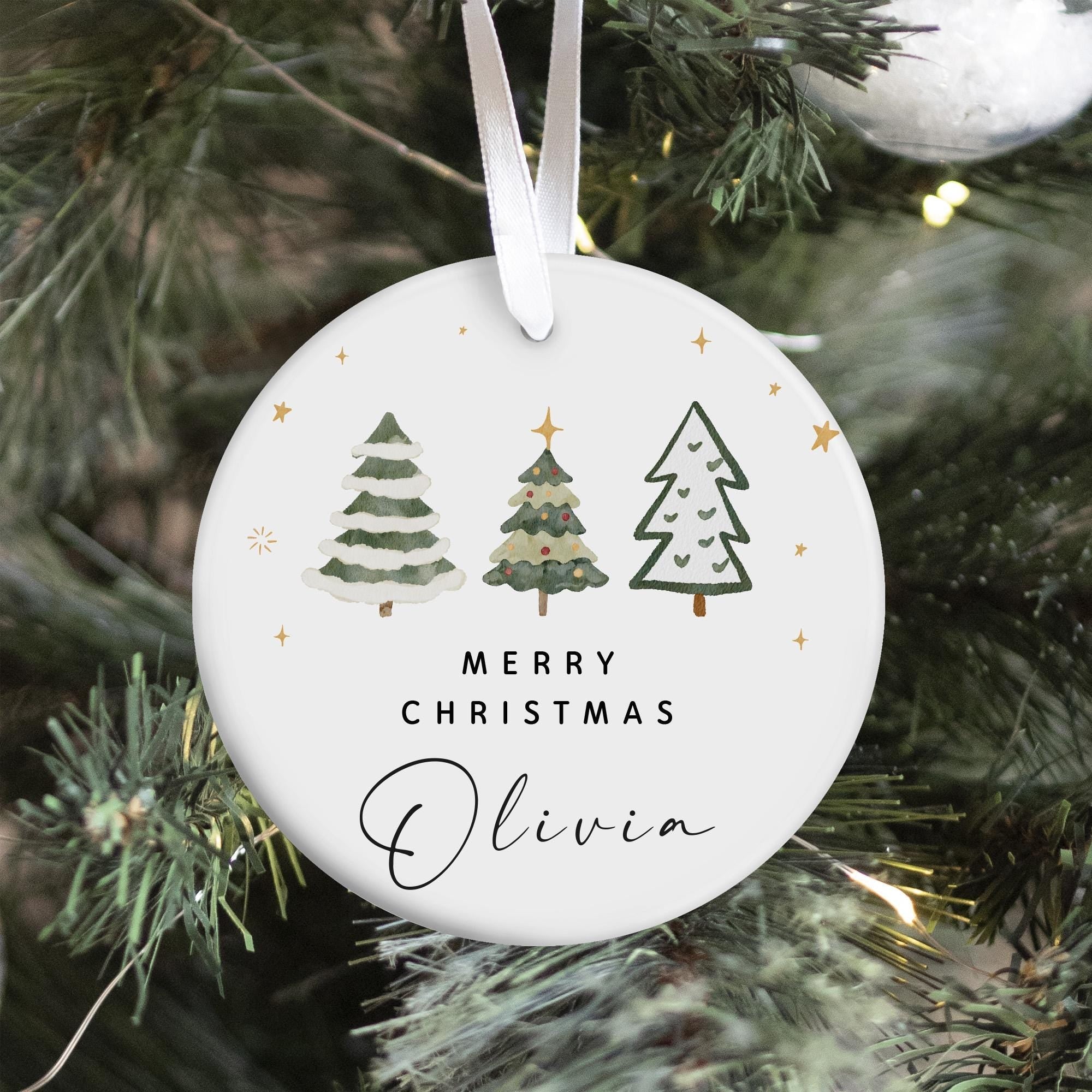 Personalised Merry Christmas Ceramic Ornament for Her Him Name Xmas Tree Decoration Keepsake Gift for Friend Children Employee Colleague