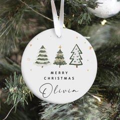 Personalised Merry Christmas Ceramic Ornament for Her Him Name Xmas Tree Decoration Keepsake Gift for Friend Children Employee Colleague