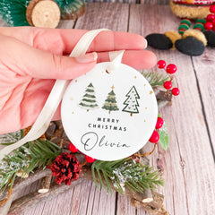 Personalised Merry Christmas Ceramic Ornament for Her Him Name Xmas Tree Decoration Keepsake Gift for Friend Children Employee Colleague