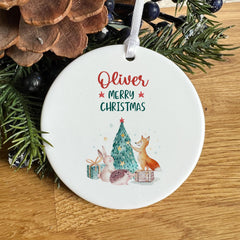Personalised Merry Christmas ceramic ornament for kids toddler baby boy girl nephews niece son daughter names with cute Christmas decoration