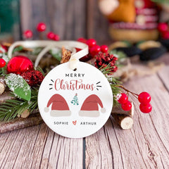 Personalised Merry Christmas Ceramic Ornament with Couple Name Wife husband girlfriend boyfriend Cute Christmas Hat Keepsake Gift