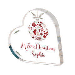 Personalised Merry Christmas Heart Acrylic Plaque with Name – Custom Festive Gift for Friend Family Xmas Decoration for Her Him