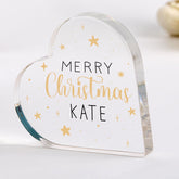 Personalised Merry Christmas Heart Acrylic Plaque with Name Gift for Mum Dad Friend Neighbour Colleague Her or Him