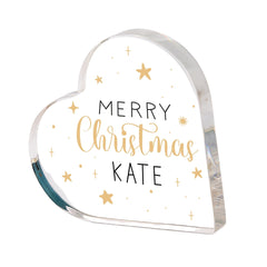 Personalised Merry Christmas Heart Acrylic Plaque with Name Gift for Mum Dad Friend Neighbour Colleague Her or Him