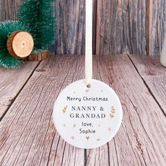 Personalised Merry Christmas Nanny & Grandad Ornament Elegant Gold Christmas Tree Decoration from Grandchild