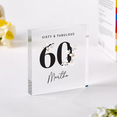 Personalised Milestone Birthday Acrylic Plaque Gift for Her Custom Age Keepsake with Name Elegant Floral Design for Mum Nanny Friend Sister