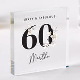 Personalised Milestone Birthday Acrylic Plaque Gift for Her Custom Age Keepsake with Name Elegant Floral Design for Mum Nanny Friend Sister