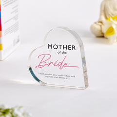 Personalised Mother of the Bride Gift Heart Acrylic Plaque Wedding Day Keepsake Thank You Present from Daughter to Mum Wedding Appreciation
