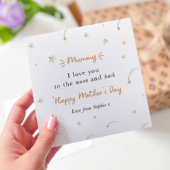 Personalised Mother's Day Card for Mummy I Love You to the Moon and Back Custom Name Thoughtful Gift for Mum Heartfelt Keepsake Card New Mum