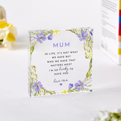 Personalised Mum Gift – Mother’s Day, Birthday or Christmas Acrylic Plaque – Custom Name Floral Keepsake